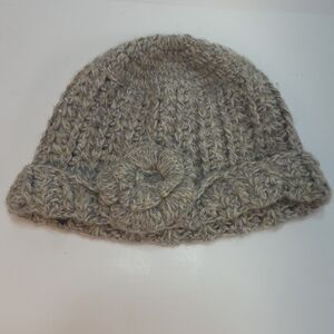 Elegant Alpaca Wool Chic Knit Tan Hat with Floral Accent